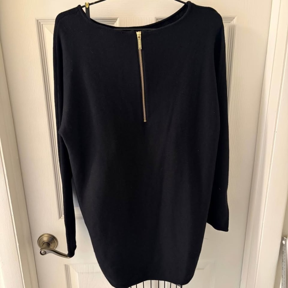 Michael Michael Kors Women's L Black Long Knit Sweater Gold Half Zip Pullover - Picture 1 of 8
